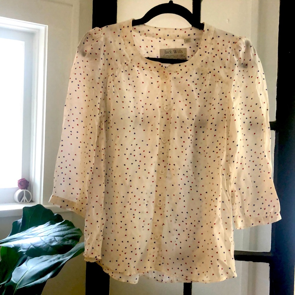 Jack Wills white blouse with red and blue hearts